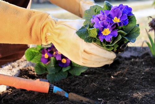 Volunteers sorting recyclable gardening materials at a drop-off point